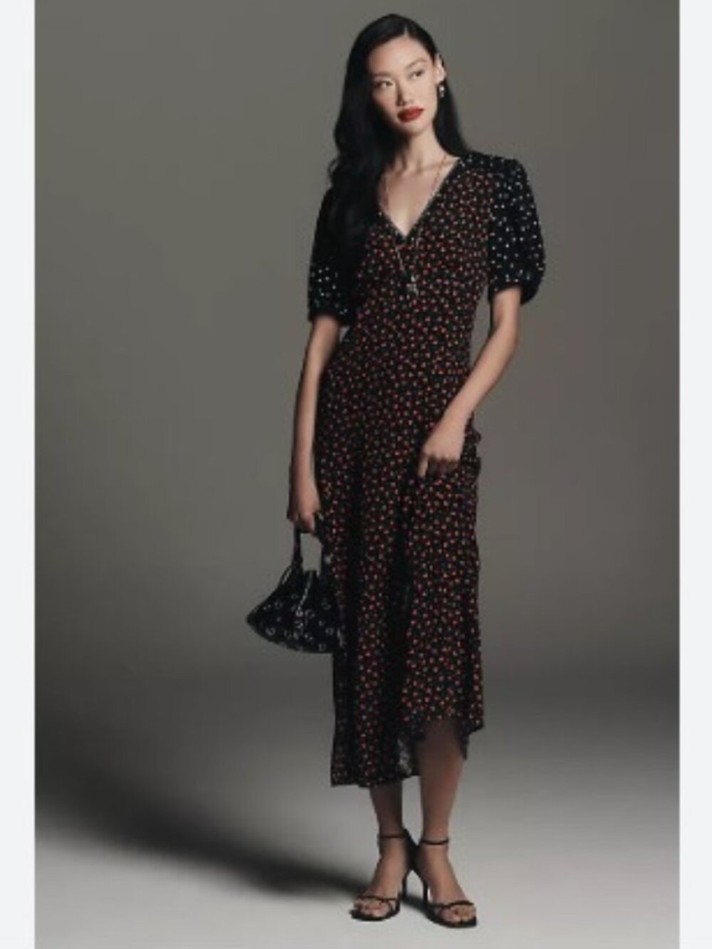Maeve V-Neck A-Line Maxi Dress in Black Pattern with Hearts – Size Small – NWT
